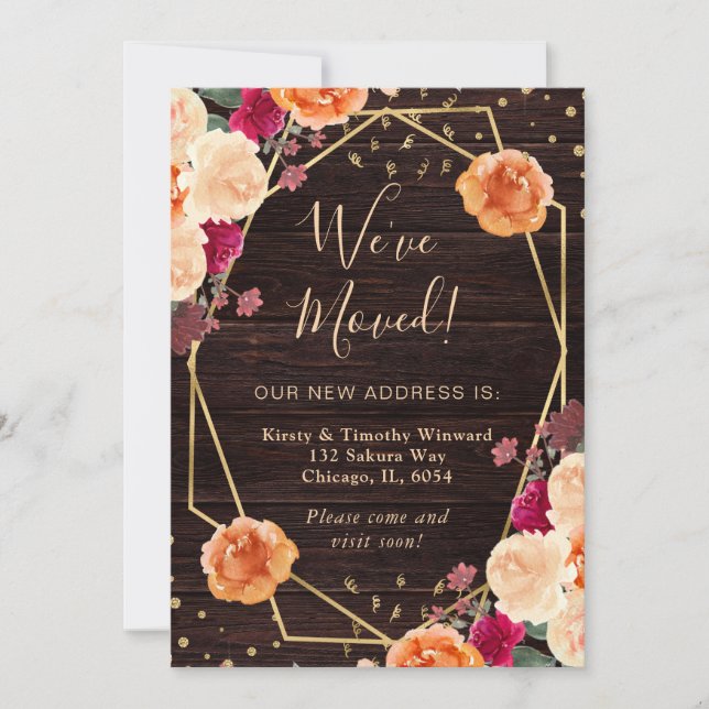 Orange and Red Fall Flowers Frame We've Moved Announcement (Front)
