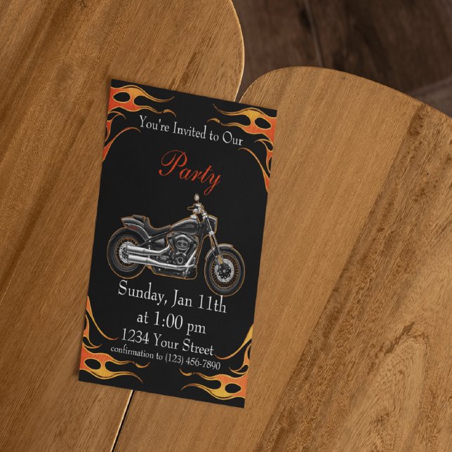 Orange and Red Flames Motorcycle Bike Party! Invitation (Creator Uploaded)