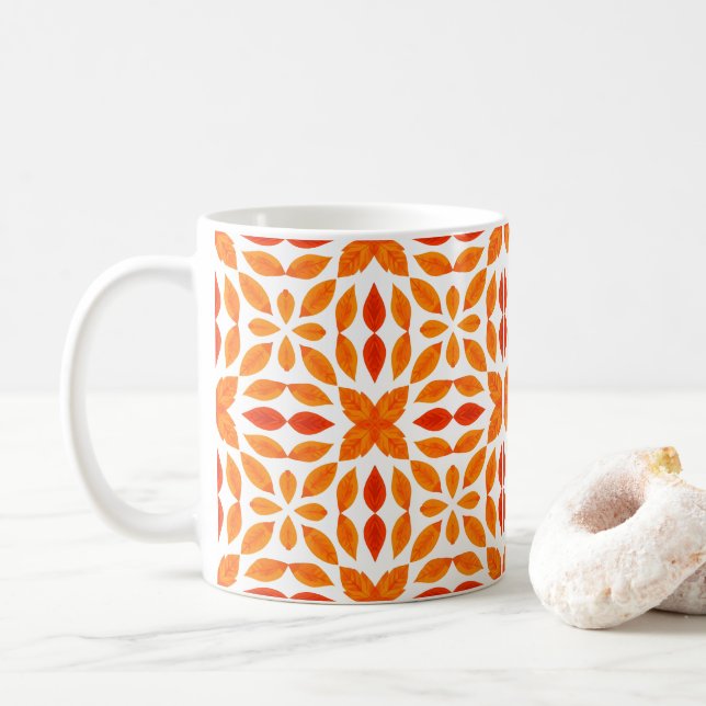 Orange and Red Geometric Floral Coffee Mug (With Donut)