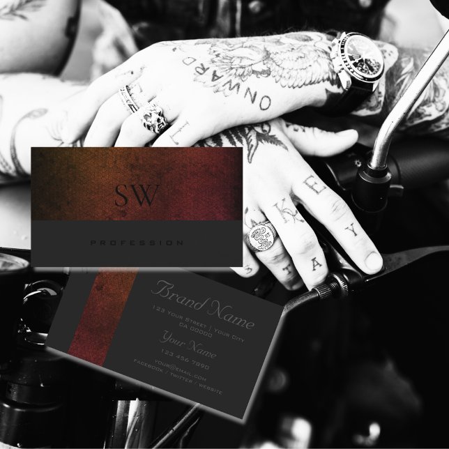 Orange and Red Gradient Pattern Dark Grey Monogram Business Card (Creator Uploaded)