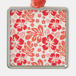 Orange and red hibiscus pattern - Hawaii! Metal Tree Decoration