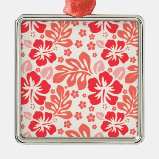Orange and red hibiscus pattern - Hawaii! Metal Tree Decoration (Front)