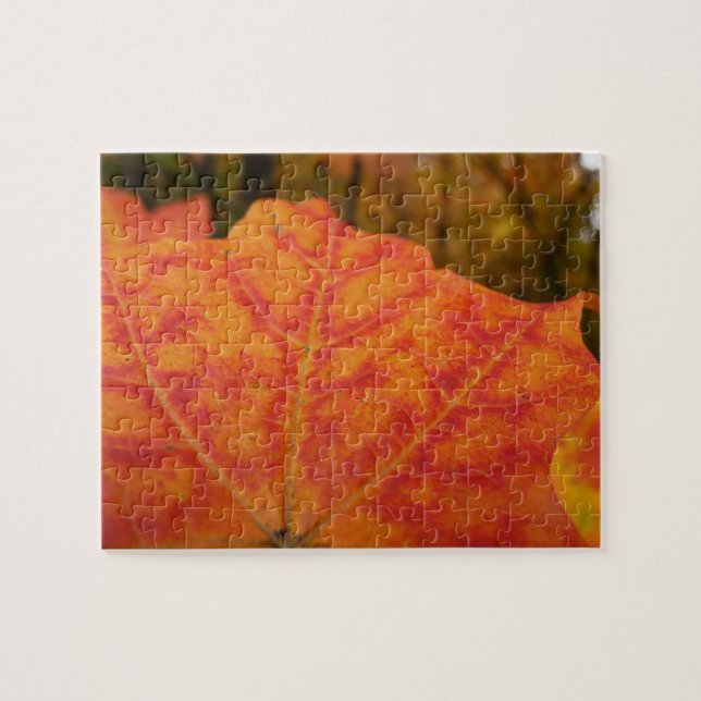 Orange and Red Maple Leaf Abstract Autumn Nature Jigsaw Puzzle (Horizontal)