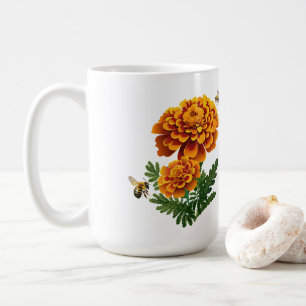 Orange and Red Marigolds With Honey Bees Coffee Mug