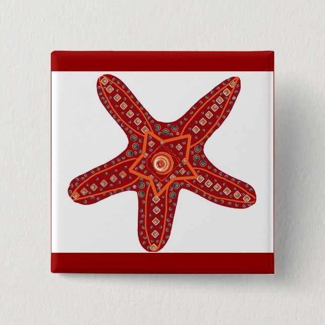 orange and red starfish 15 cm square badge (Front)