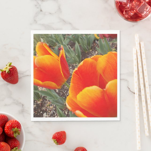 Orange and Red Tulip Paper Napkin (Insitu)
