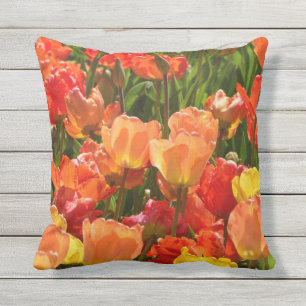 orange and red tulips outdoor throwpillow