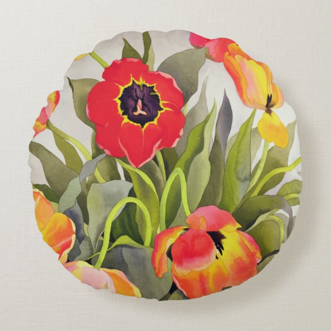 Orange and Red Tulips Round Cushion (Front)