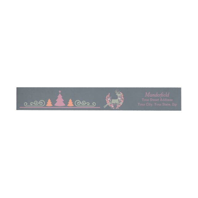 Orange and Rose Deer Christmas Wraparound Label (Individual)