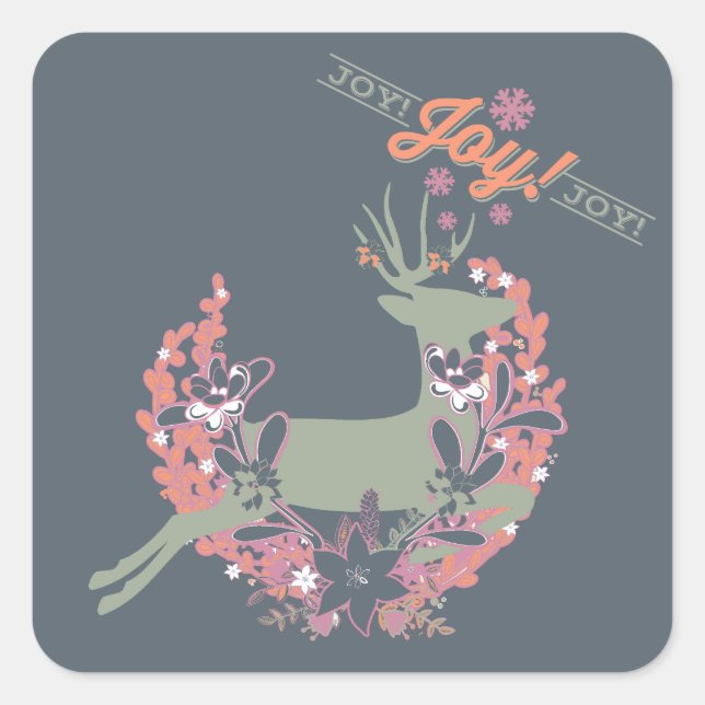 Orange and Rose Deer Joy Holiday Stickers (Front)