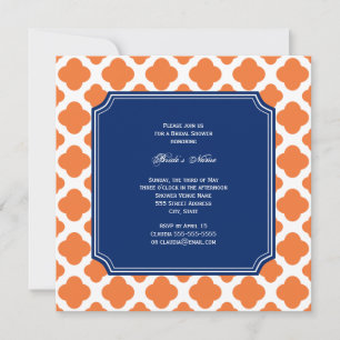 Orange and Royal Blue Quatrefoil Bridal Shower Invitation