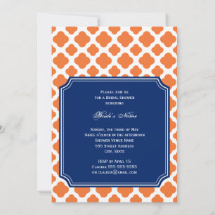 Orange and Royal Blue Quatrefoil Bridal Shower Invitation