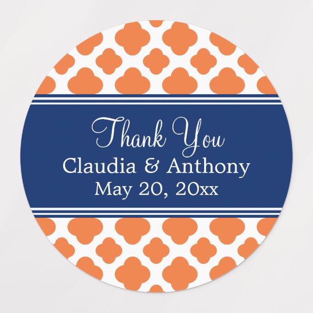 Orange and Royal Blue Quatrefoil Thank You (Design 1)