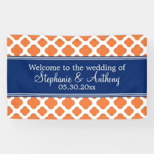 Orange and Royal Blue Quatrefoil Wedding Banner