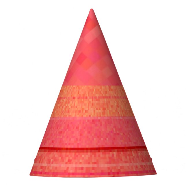 Orange and ruby red pixel block pattern party hat (Front)