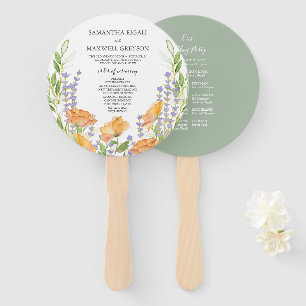 Orange and Sage Green Floral Wedding Program Fan