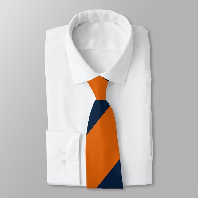 Orange and Shy Blue Broad Regimental Stripe Tie (Tied)