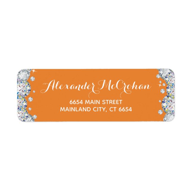Orange and Silver Diamond Glitter Return Address (Front)