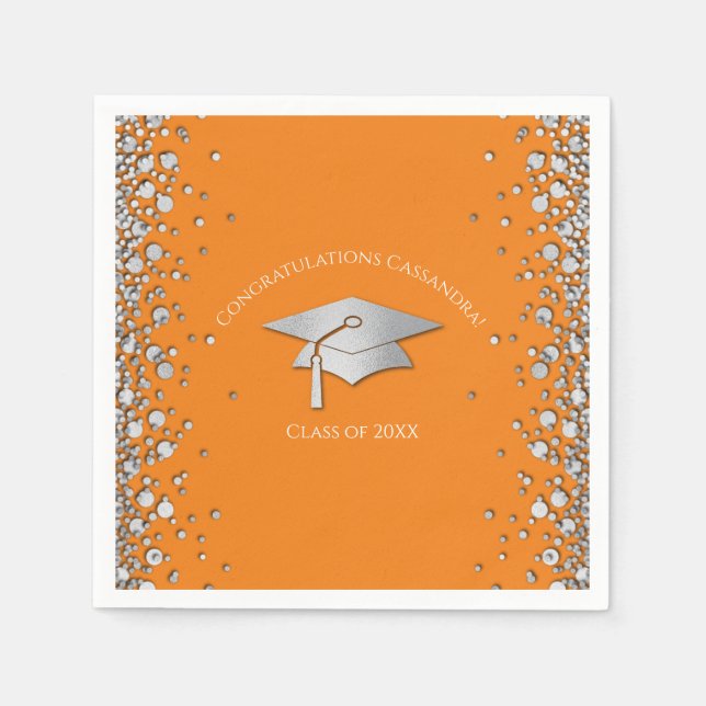 Orange and Silver Graduation Napkin (Front)