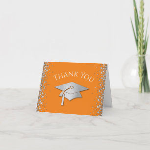 Orange and Silver Graduation Thank You Card