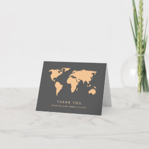 Orange and Smoky Grey   World Map Thank You Card