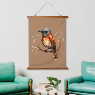 Orange and Tan Abstract Robin Left Facing Hanging Tapestry