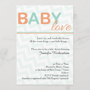 Orange and Teal Baby Love Baby Shower Invitation