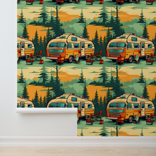 Orange and Teal Blue Retro Campers  Wallpaper (Application)