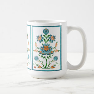 Orange and teal folk art flower coffee mug