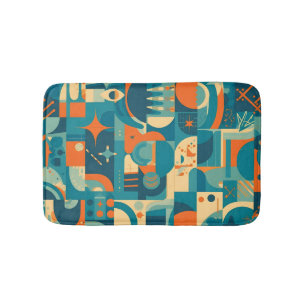 Orange and Teal Geometric Abstract Bath Mat