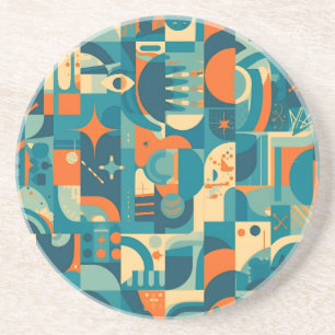 Orange and Teal Geometric Abstract Coaster