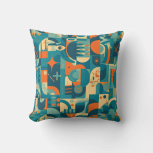 Orange and Teal Geometric Abstract Cushion