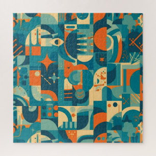 Orange and Teal Geometric Abstract Jigsaw Puzzle