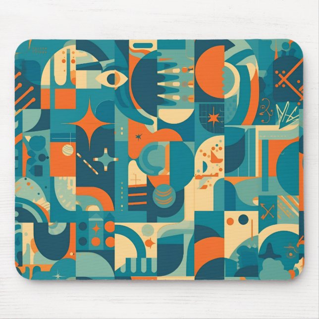 Orange and Teal Geometric Abstract Mouse Mat (Front)