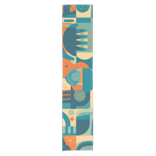 Orange and Teal Geometric Abstract Short Table Runner