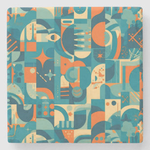 Orange and Teal Geometric Abstract Stone Coaster