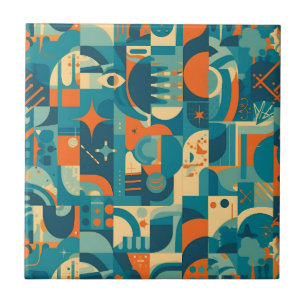 Orange and Teal Geometric Abstract Tile