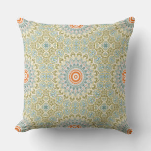 Orange and Teal Mandala Pattern with Gold Accents Cushion