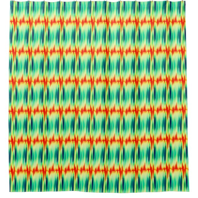 Orange and Teal Mosaic Pattern Shower Curtain (Front)