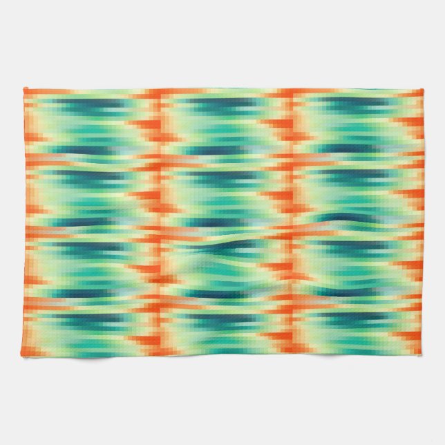 Orange and Teal Mosaic Pattern Tea Towel (Horizontal)