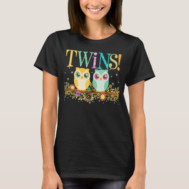 Orange and Teal Owl Twins - Maternity Shirt (Front)