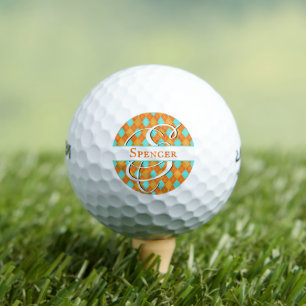 Orange and Turquoise Argyle Preppy Classy Golfing Golf Balls