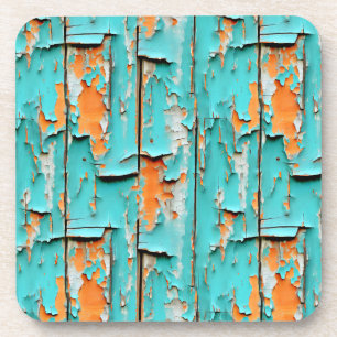 Orange and Turquoise Blue Weathered Wood Coaster