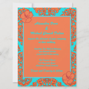 Orange and Turquoise Damask Invitation