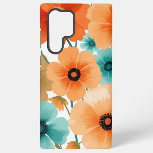 Orange and Turquoise Floral Design  Black Centers Samsung Galaxy Case
