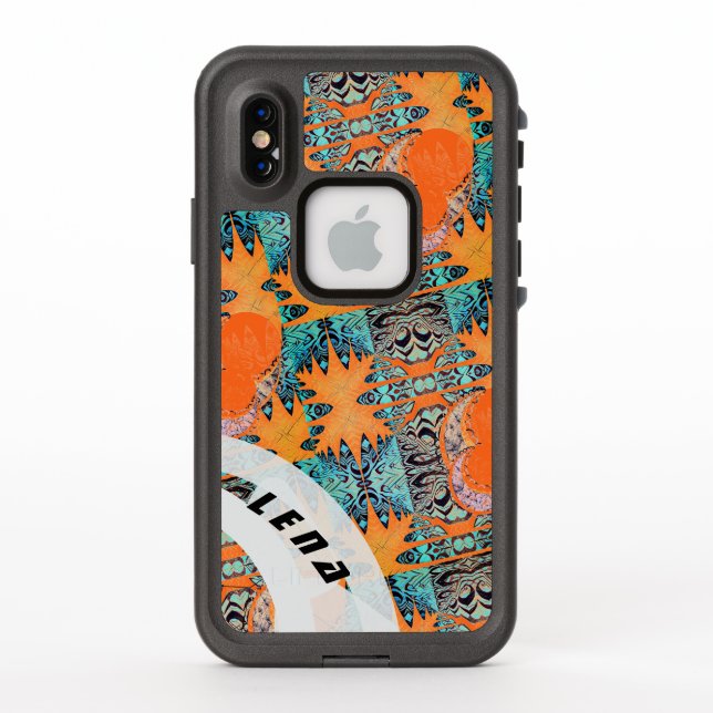 Orange and Turquoise Futuristic Fractal Pattern LifeProof iPhone Case (Back)