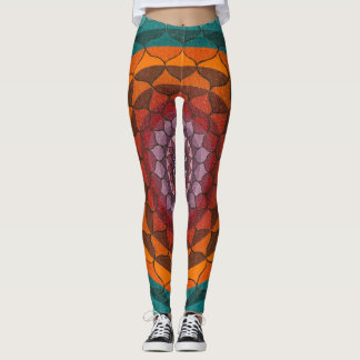 Orange and Turquoise Lotus Mandala Leggings