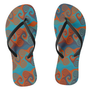 Orange and Turquoise Swirl abstract Flip Flops
