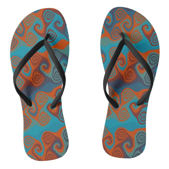 Orange and Turquoise Swirl abstract Flip Flops (Footbed)