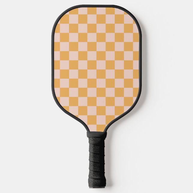 Orange and Unbleached Silk Chequerboard Pickleball Paddle (Front)